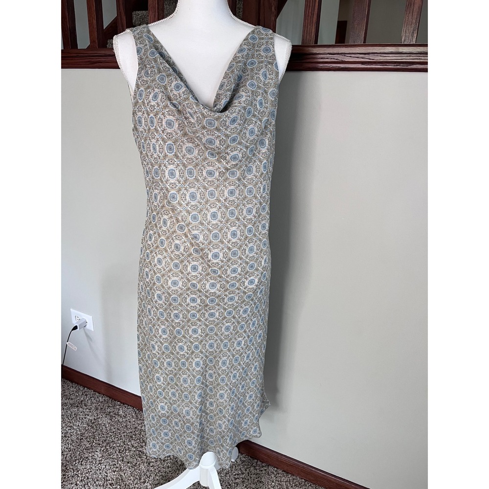 Faith Love & Passion Women Blue Tan Geometric Cowl Neck Midi Dress Size 14